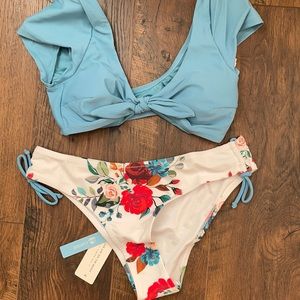 CupShe 2 pc Blue/Floral sz Med NWT
